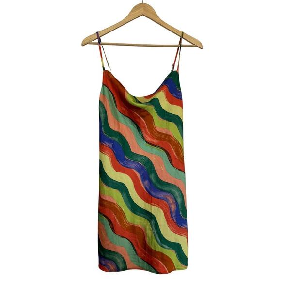 Rainbow Striped Mini Dress Silky Slipdress Women's Size Small - Picture 3 of 4